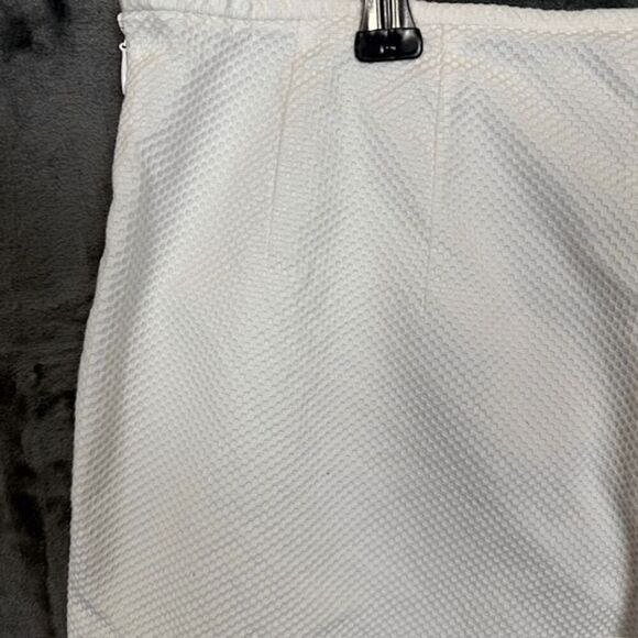 Escada Textured Ivory White Cropped Pants Flat Front Side Zip Split Hem Size 10 - Picture 4 of 13